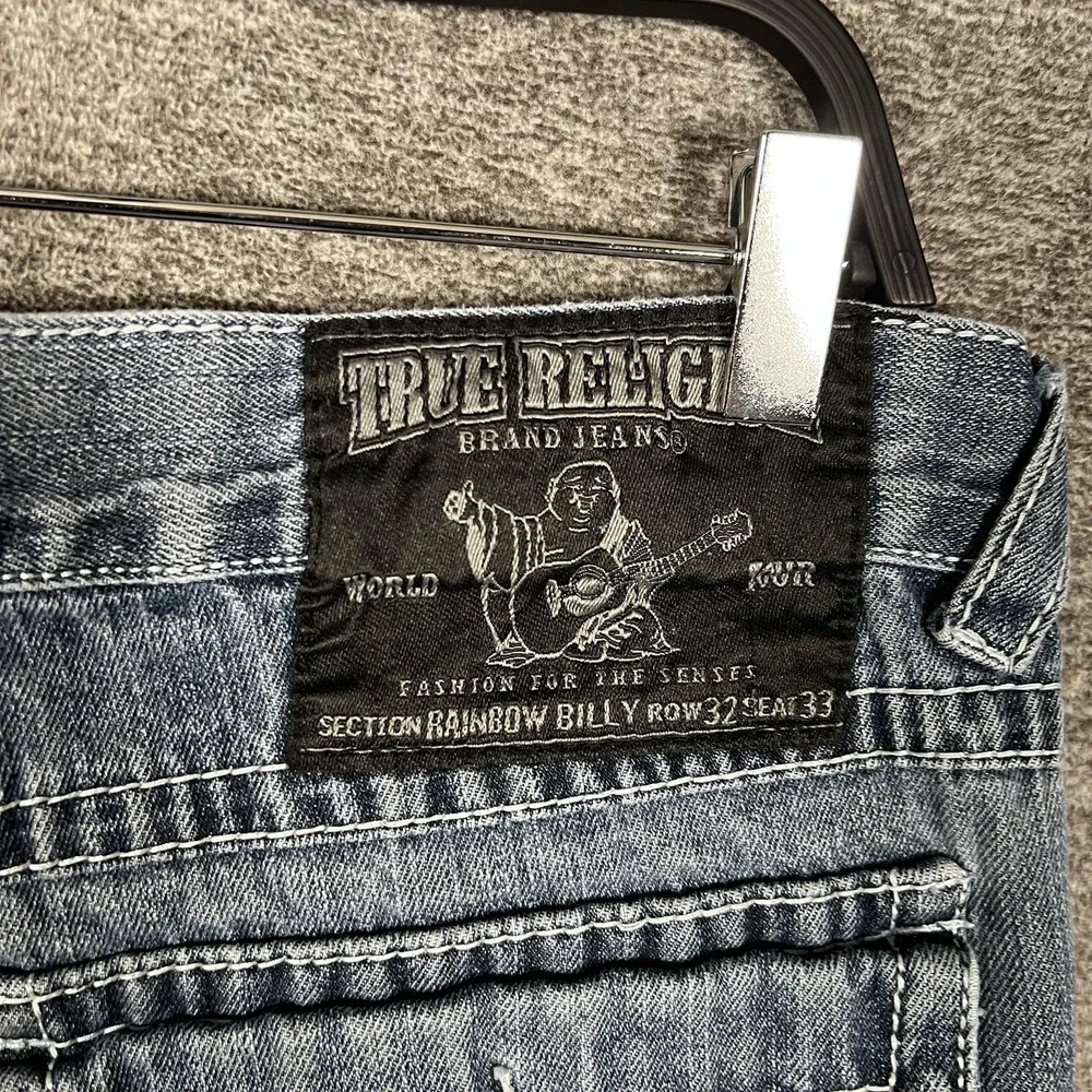 True Religion Rainbow Billy Jeans Mens 32x26 Blue Straight‎ Stitch USA Denim